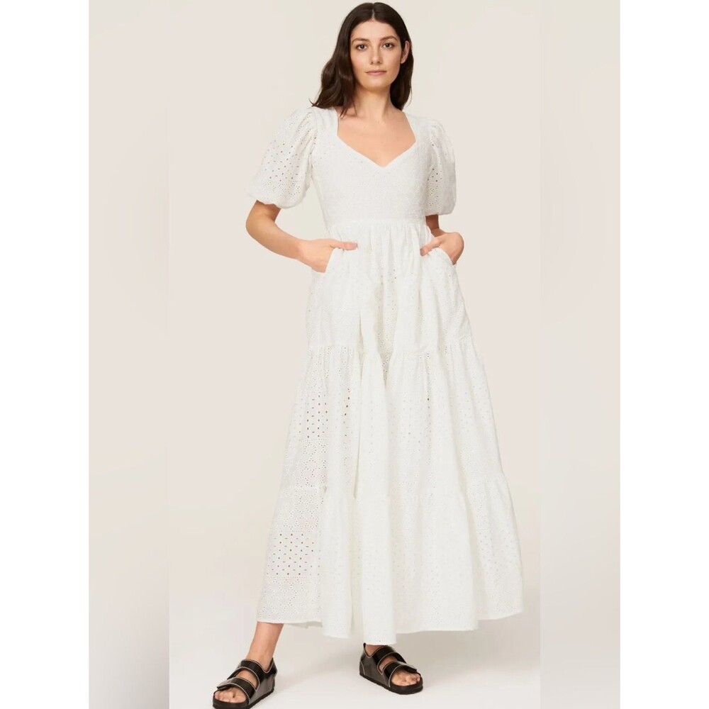 Mille white Eyelet Cotton Maxi Dress summer Women's Size S
